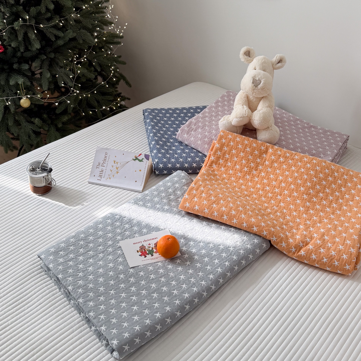 91家纺网 家纺一手货源 找家纺 沐瑟家纺 2026新款亲肤舒适全棉四层纱布枕巾-星星和心情系列 组合图仅做展示不可下单