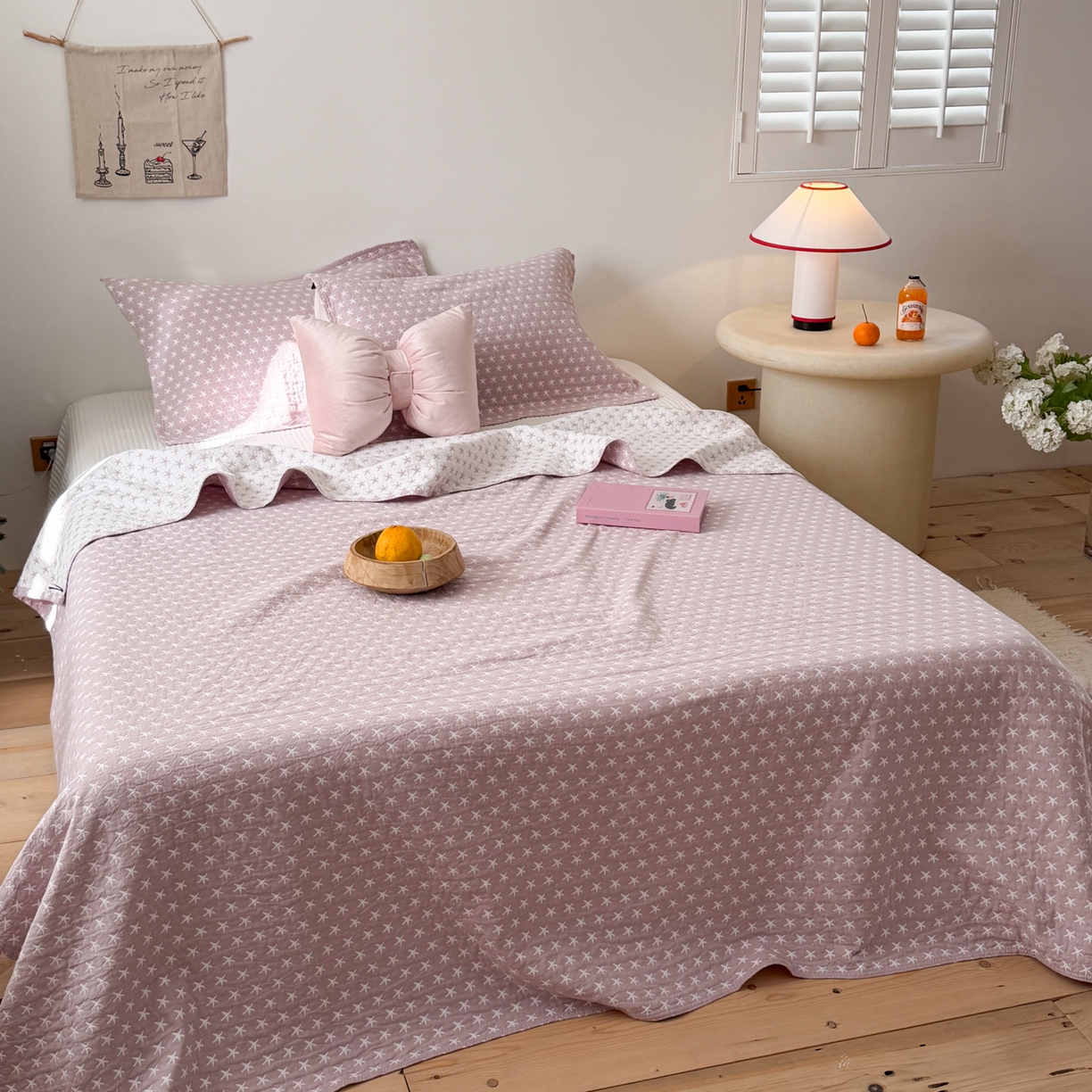 91家纺网 家纺一手货源 找家纺 沐瑟家纺 2026新款全棉四层纱布床盖-星星和心情系列 星星-紫色