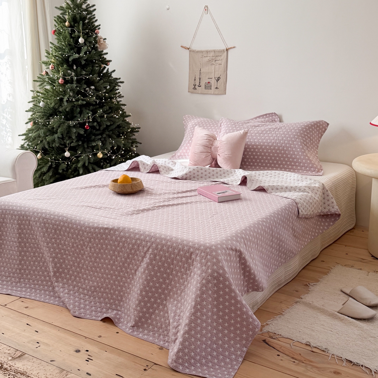 91家纺网 家纺一手货源 找家纺 沐瑟家纺 2026新款全棉四层纱布床盖-星星和心情系列 星星-紫色