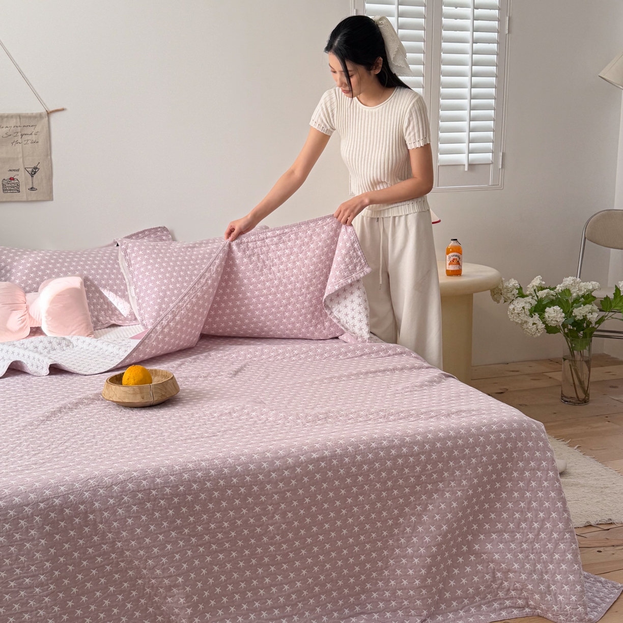 91家纺网 家纺一手货源 找家纺 沐瑟家纺 2026新款全棉四层纱布床盖-星星和心情系列 星星-紫色