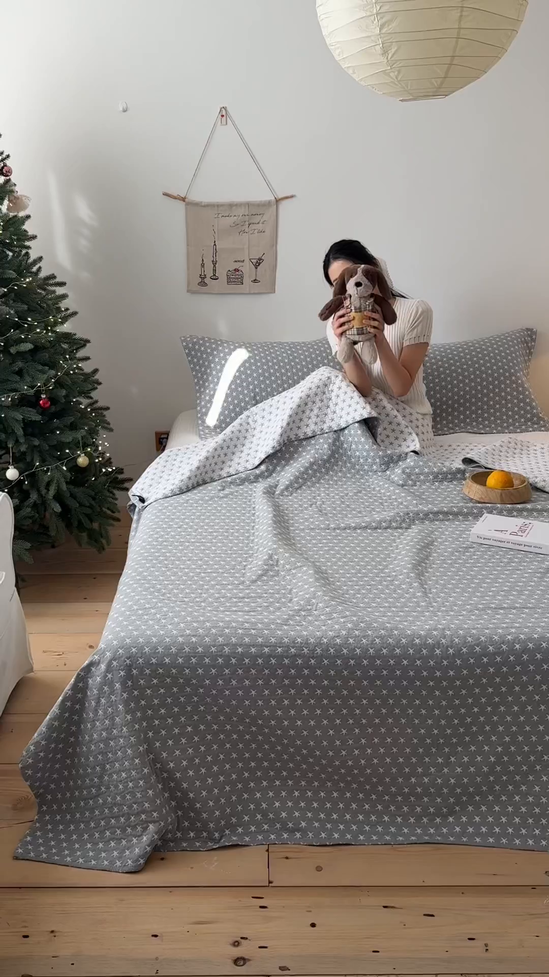 91家纺网 家纺一手货源 找家纺 沐瑟家纺 2026新款全棉四层纱布床盖-星星和心情系列 星星-灰色