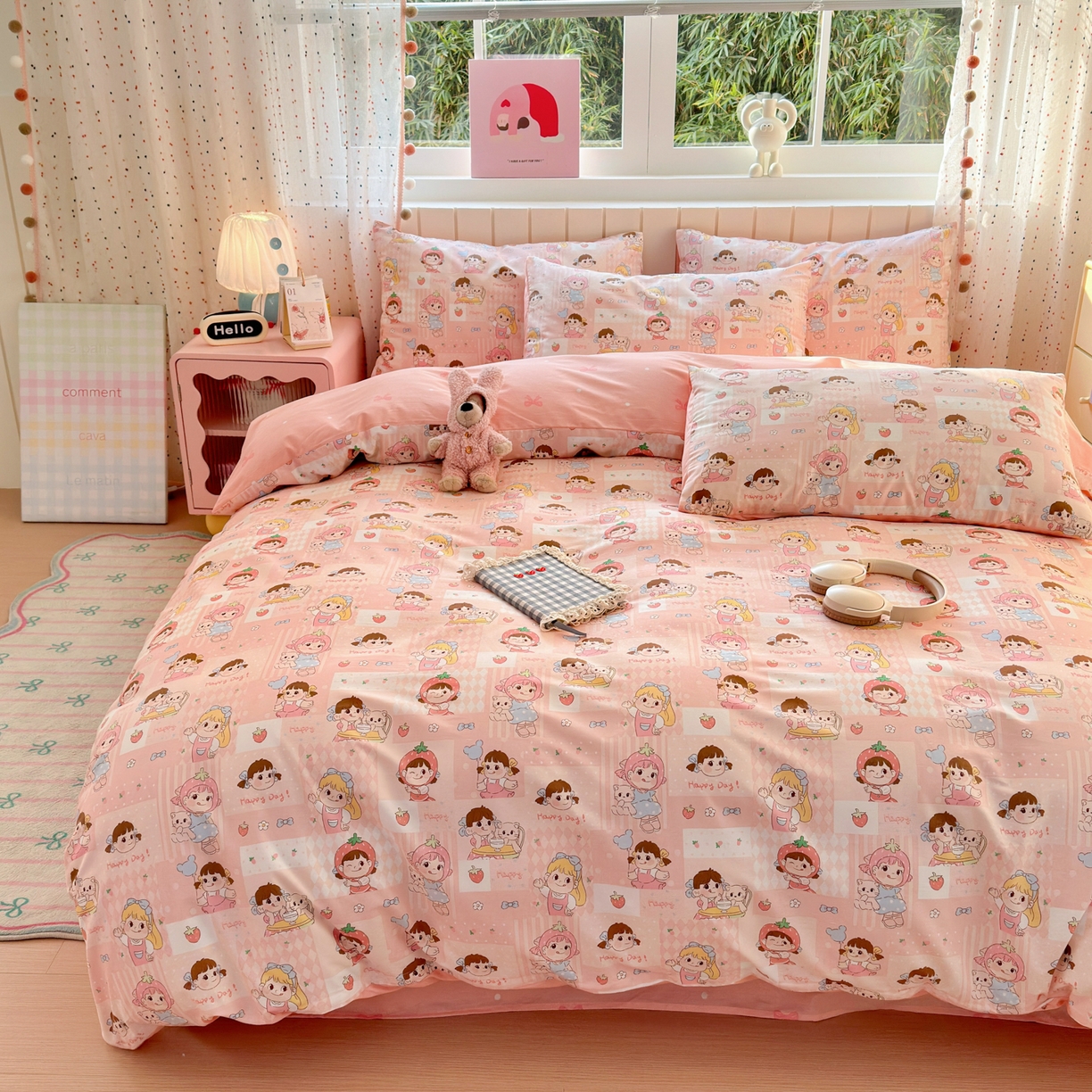 91家纺网 家纺一手货源 找家纺 （总）梵克保罗 2026春夏新款ins小清新40支全棉13372四件套学生三件套单被套单枕套系列-第一批（四件套）