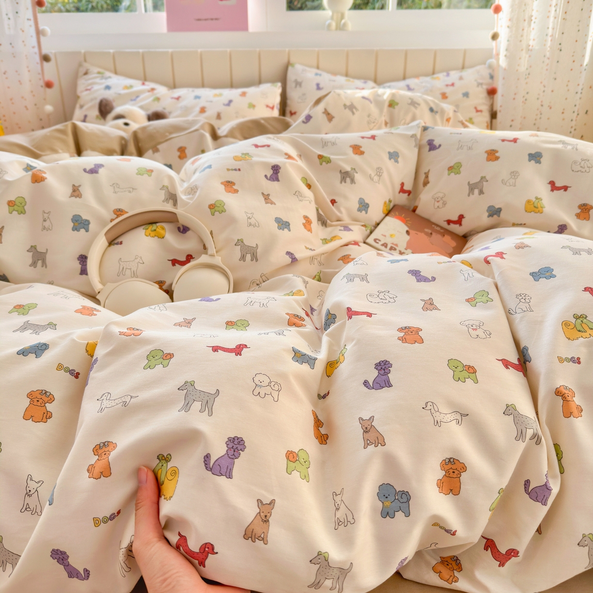 91家纺网 家纺一手货源 找家纺 梵克保罗 2026春夏新款ins小清新40支全棉13372四件套学生三件套单被套单枕套系列-第一批（四件套） 动物聚会