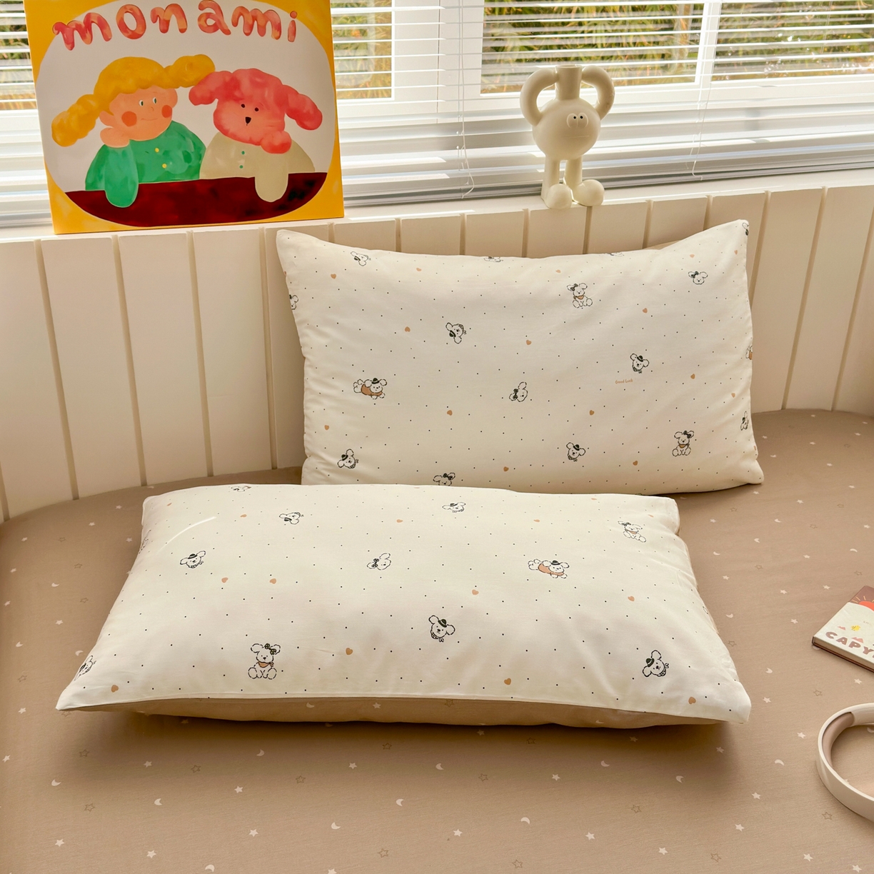 91家纺网 家纺一手货源 找家纺 梵克保罗 2026春夏新款ins小清新40支全棉13372四件套学生三件套单被套单枕套系列-第一批（四件套） 点点小狗