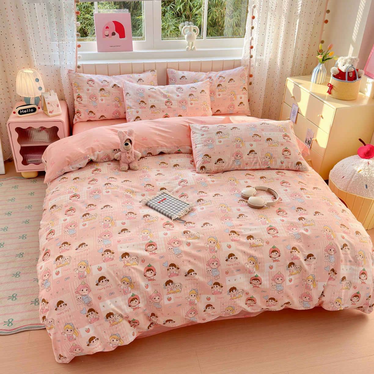 91家纺网 家纺一手货源 找家纺 （总）梵克保罗 2026春夏新款ins小清新40支全棉13372四件套学生三件套单被套单枕套系列-第一批（四件套）