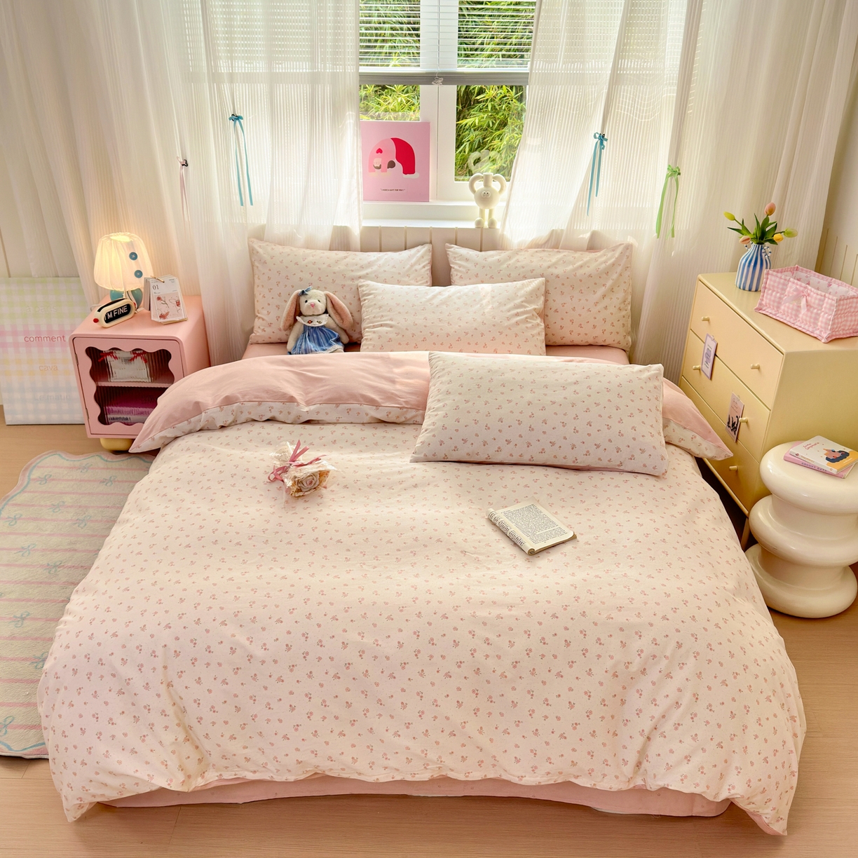 梵克保罗 2026春夏新款ins小清新40支全棉13372四件套学生三件套单被套单枕套系列-第一批（四件套） 春之约定