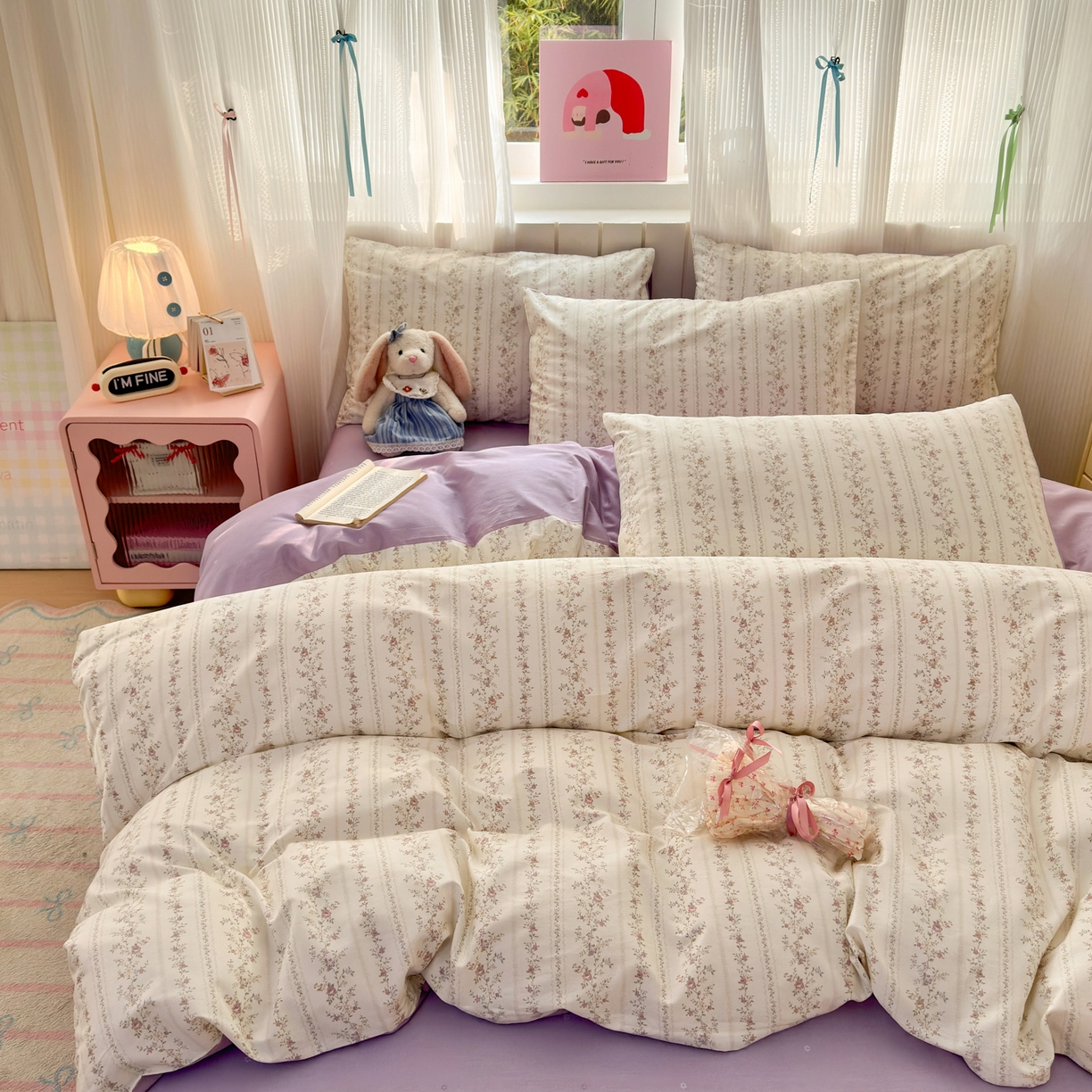 91家纺网 家纺一手货源 找家纺 梵克保罗 2026春夏新款ins小清新40支全棉13372四件套学生三件套单被套单枕套系列-第一批（四件套） 含羞草