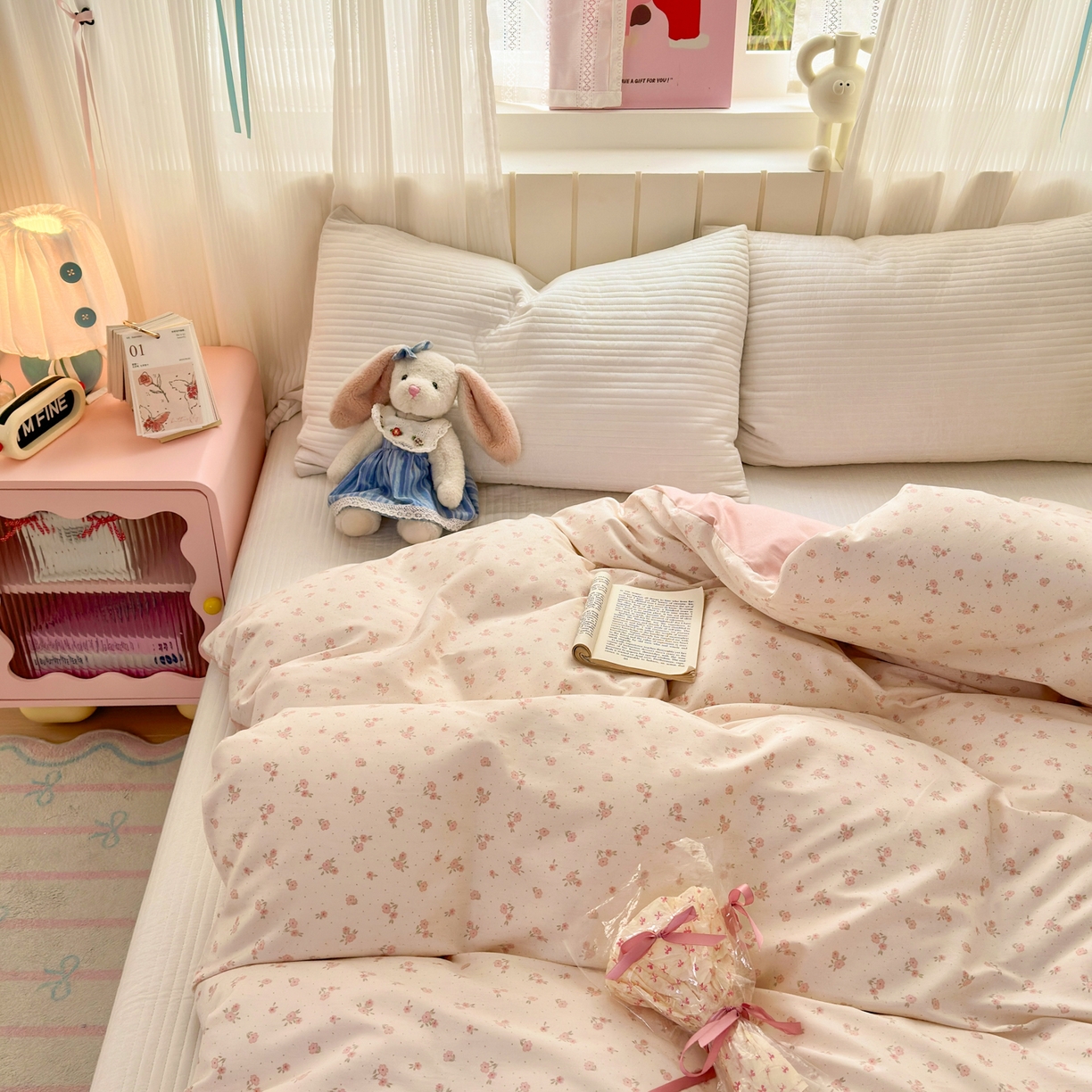 91家纺网 家纺一手货源 找家纺 梵克保罗 2026春夏新款ins小清新40支全棉13372四件套学生三件套单被套单枕套系列-第一批（单被套） 春之约定