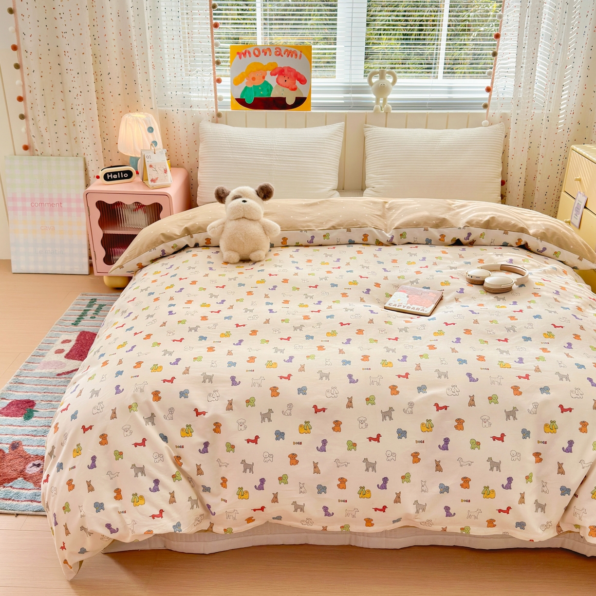 91家纺网 家纺一手货源 找家纺 梵克保罗 2026春夏新款ins小清新40支全棉13372四件套学生三件套单被套单枕套系列-第一批（单被套） 动物聚会