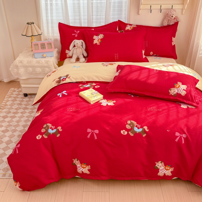 91家纺网 家纺一手货源 找家纺 【2.6周五秒杀 九人助力0.01带回家】马年新年限定款磨毛四件套