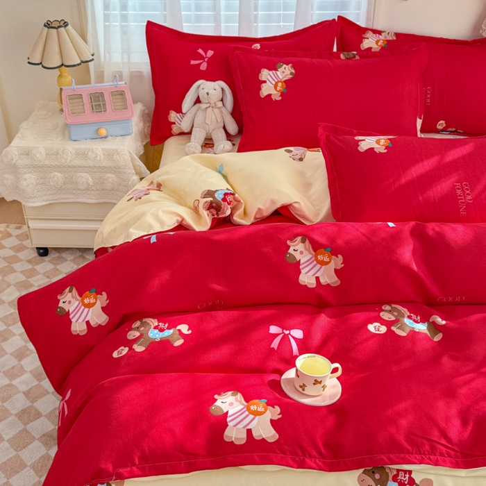 91家纺网 家纺一手货源 找家纺 【2.6周五秒杀 九人助力0.01带回家】马年新年限定款磨毛四件套