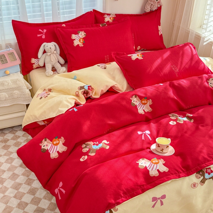 91家纺网 家纺一手货源 找家纺 【2.6周五秒杀 九人助力0.01带回家】马年新年限定款磨毛四件套