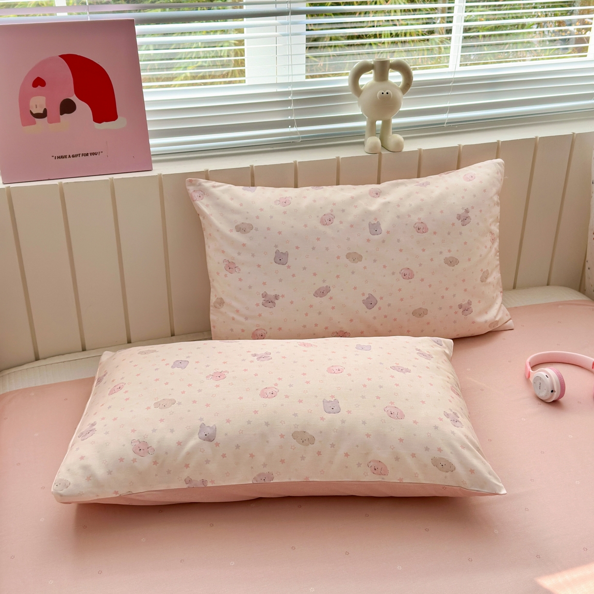 梵克保罗 2026春夏新款ins小清新40支全棉13372四件套学生三件套单被套单枕套系列-第一批（单枕套） 粉心狗