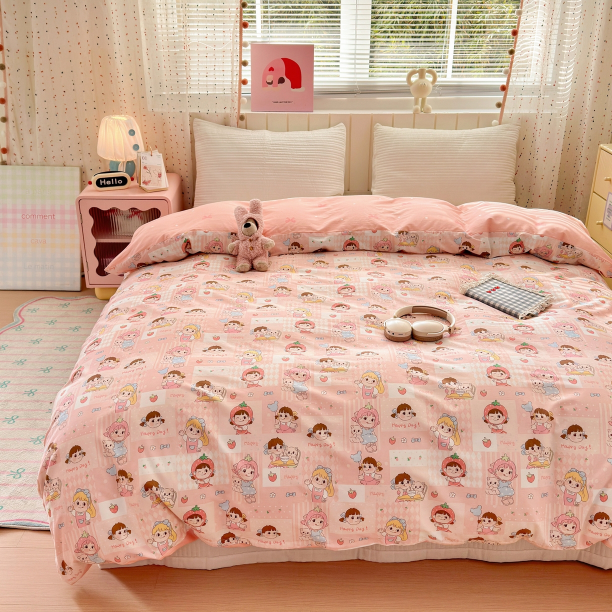 91家纺网 家纺一手货源 找家纺 （总）梵克保罗 2026春夏新款ins小清新40支全棉13372四件套学生三件套单被套单枕套系列-第一批（单枕套）