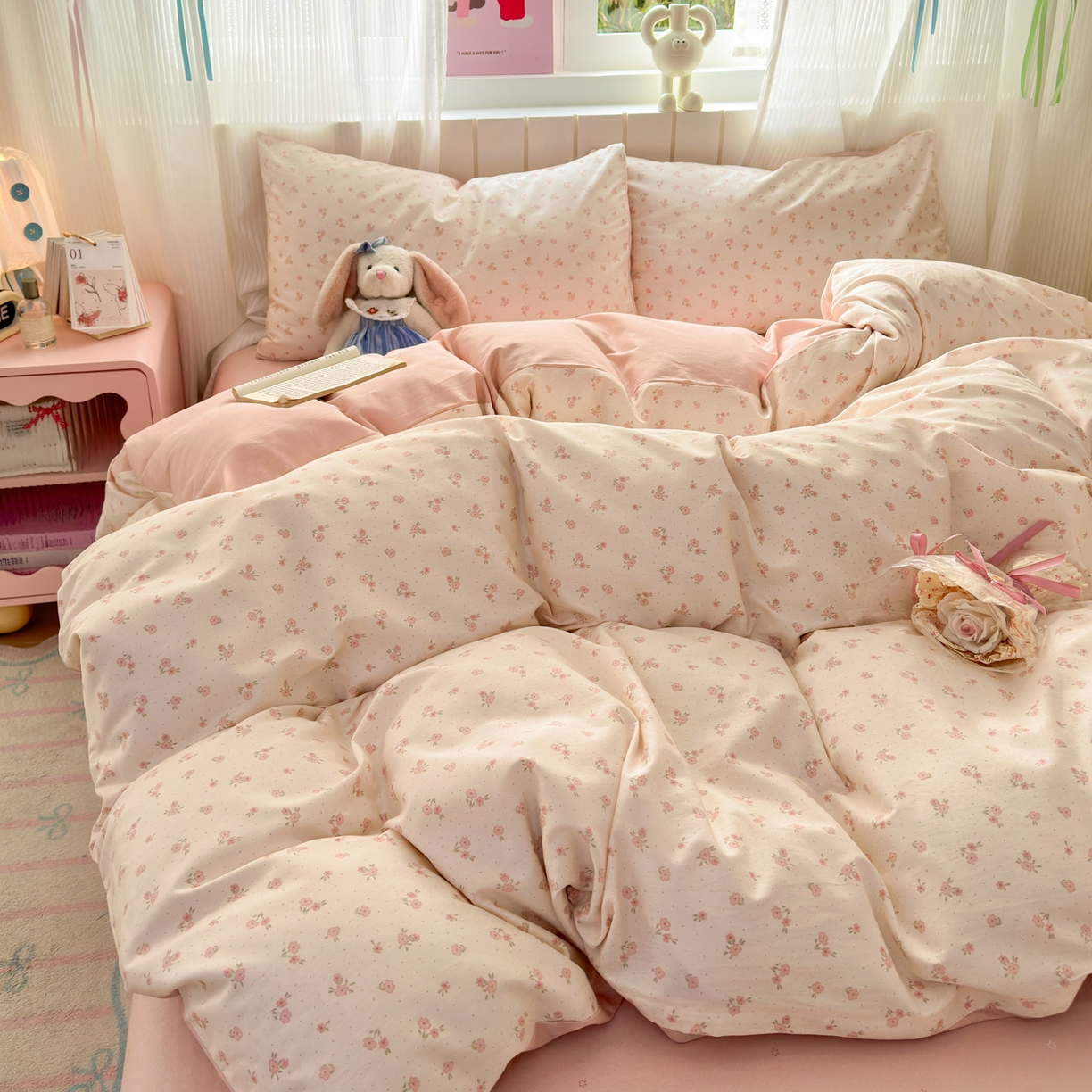 91家纺网 家纺一手货源 找家纺 梵克保罗 2026春夏新款ins小清新40支全棉13372四件套学生三件套单被套单枕套系列-第一批（单枕套） 春之约定
