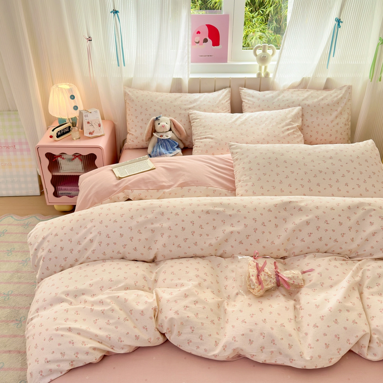 91家纺网 家纺一手货源 找家纺 梵克保罗 2026春夏新款ins小清新40支全棉13372四件套学生三件套单被套单枕套系列-第一批（单枕套） 春之约定