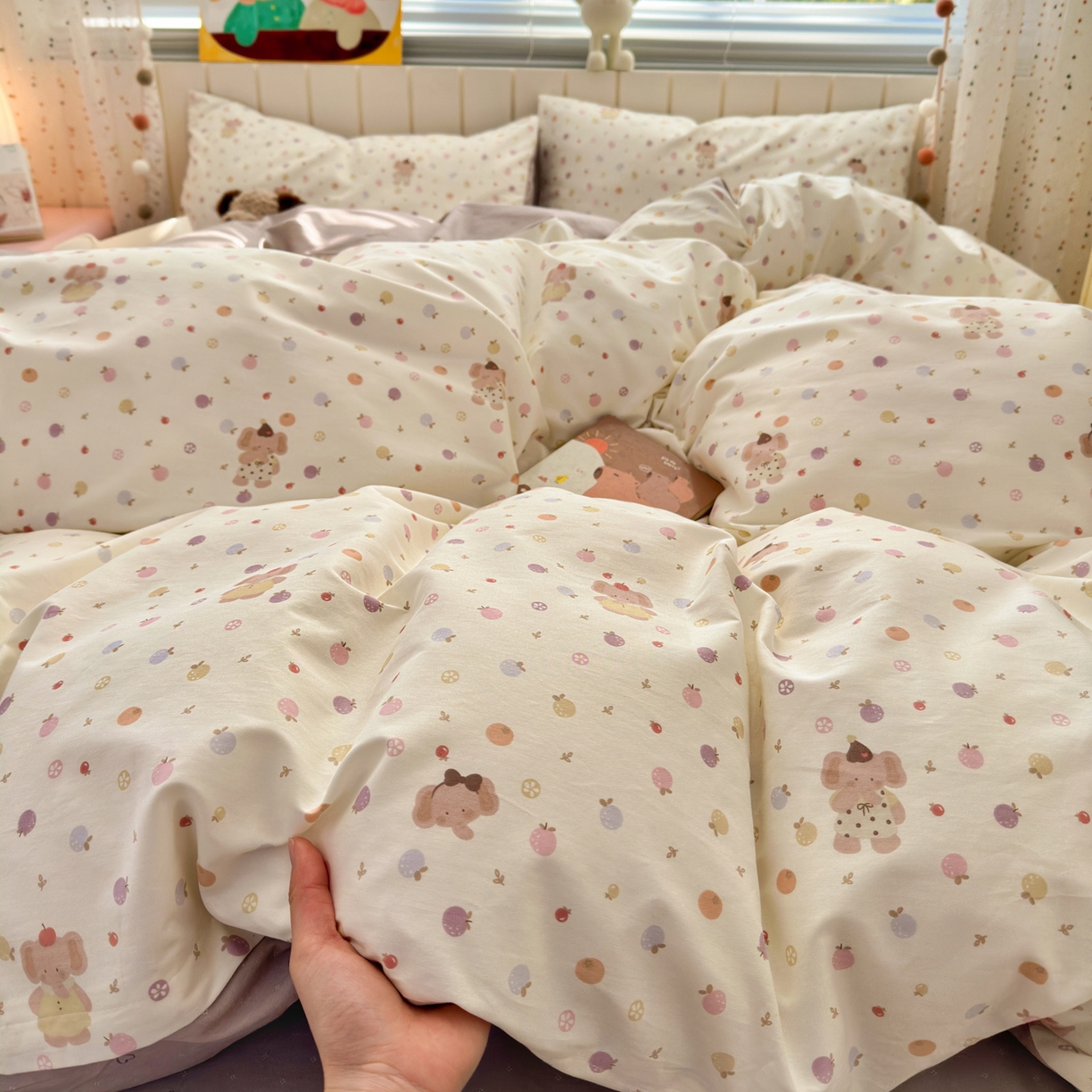 91家纺网 家纺一手货源 找家纺 梵克保罗 2026春夏新款ins小清新40支全棉13372四件套学生三件套单被套单枕套系列-第一批（单枕套） 果子象