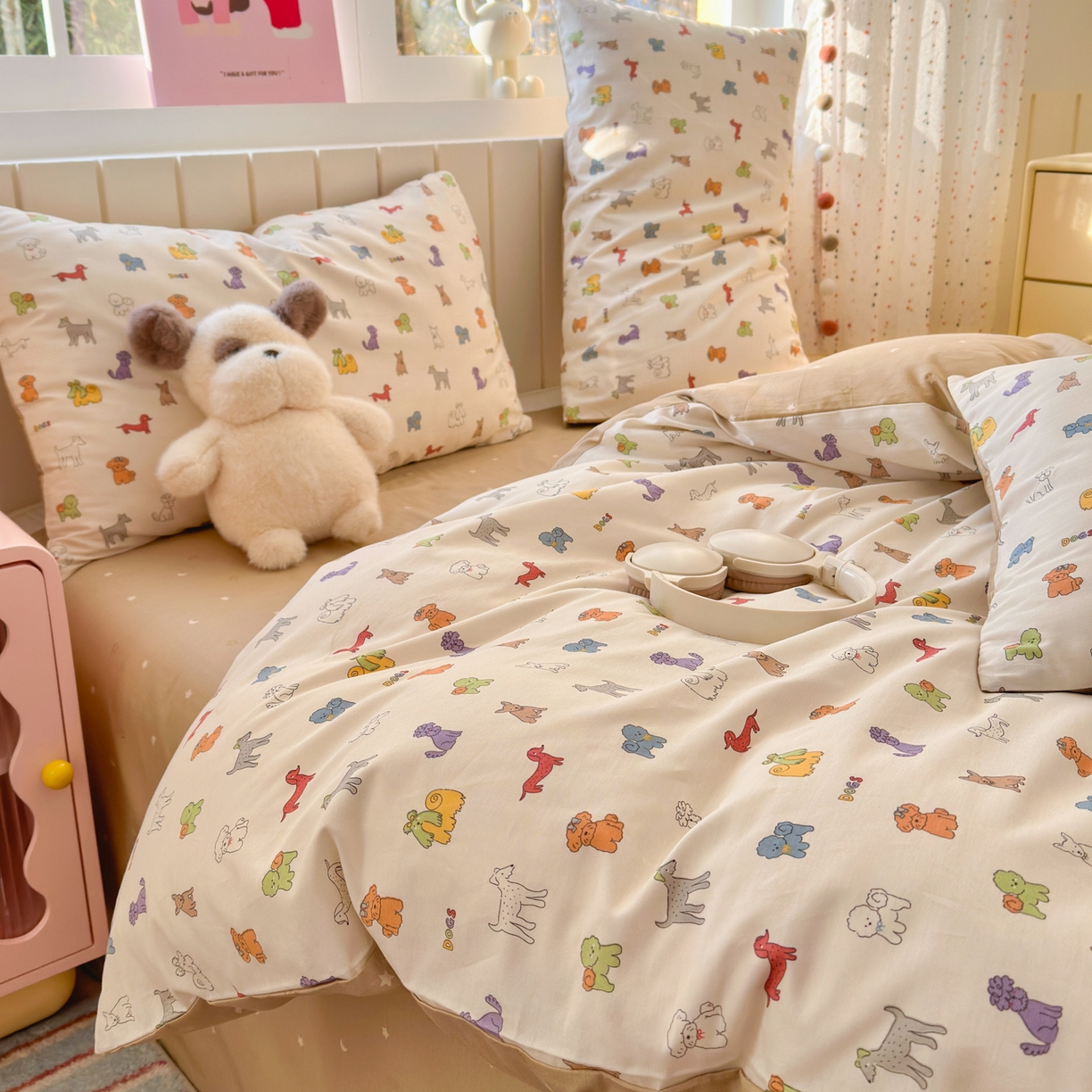 91家纺网 家纺一手货源 找家纺 梵克保罗 2026春夏新款ins小清新40支全棉13372四件套学生三件套单被套单枕套系列-第一批（单枕套） 动物聚会