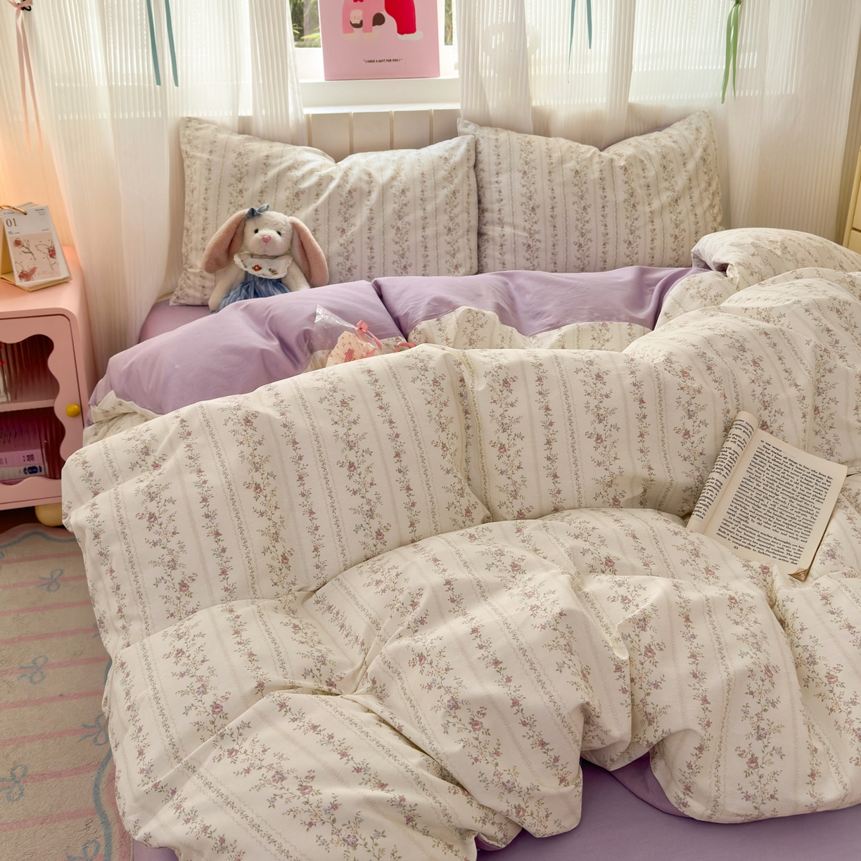 91家纺网 家纺一手货源 找家纺 梵克保罗 2026春夏新款ins小清新40支全棉13372四件套学生三件套单被套单枕套系列-第一批（单枕套） 含羞草