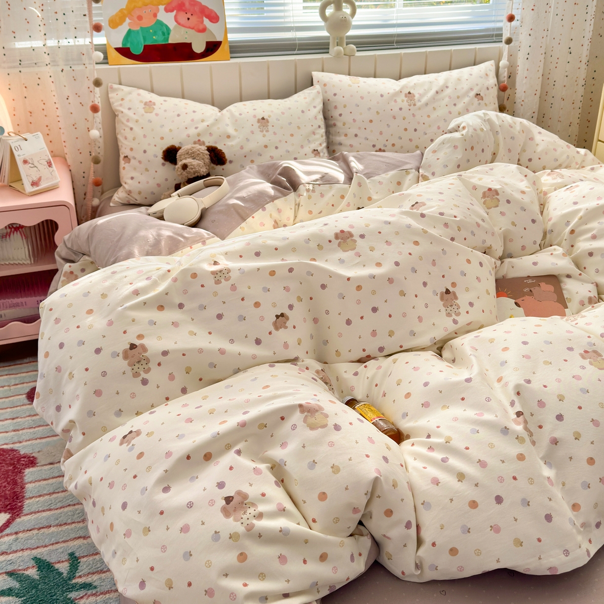 91家纺网 家纺一手货源 找家纺 梵克保罗 2026春夏新款ins小清新40支全棉13372四件套学生三件套单被套单枕套系列-第一批（单枕套） 果子象