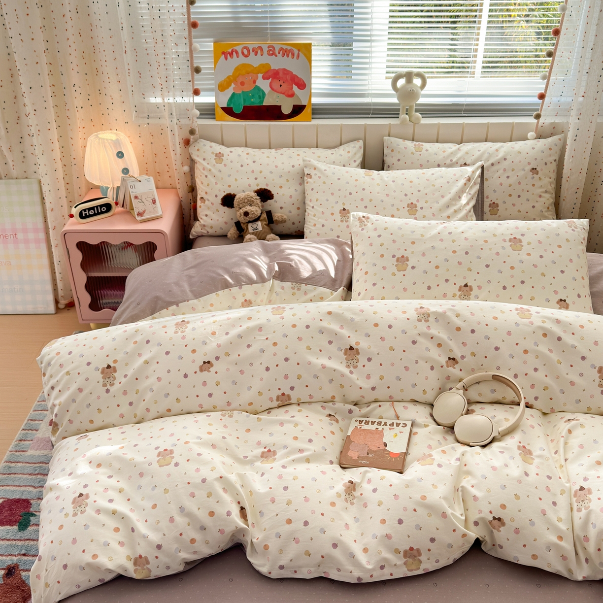 91家纺网 家纺一手货源 找家纺 梵克保罗 2026春夏新款ins小清新40支全棉13372四件套学生三件套单被套单枕套系列-第一批（单枕套） 果子象