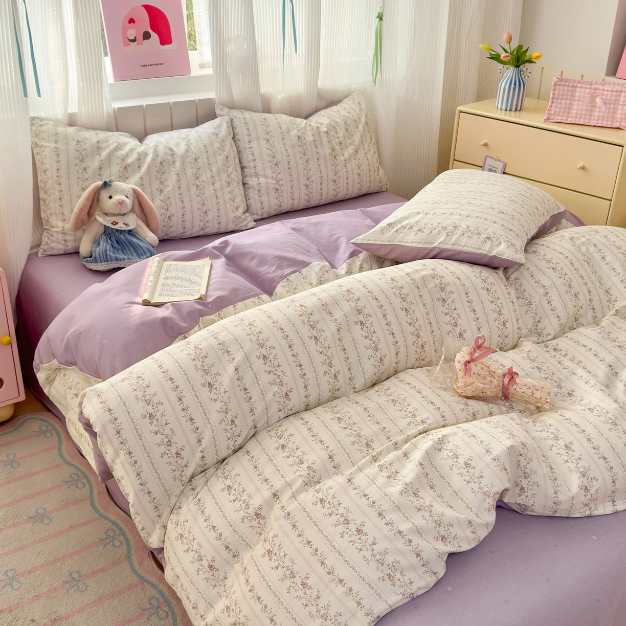 91家纺网 家纺一手货源 找家纺 梵克保罗 2026春夏新款ins小清新40支全棉13372四件套学生三件套单被套单枕套系列-第一批（单枕套） 含羞草