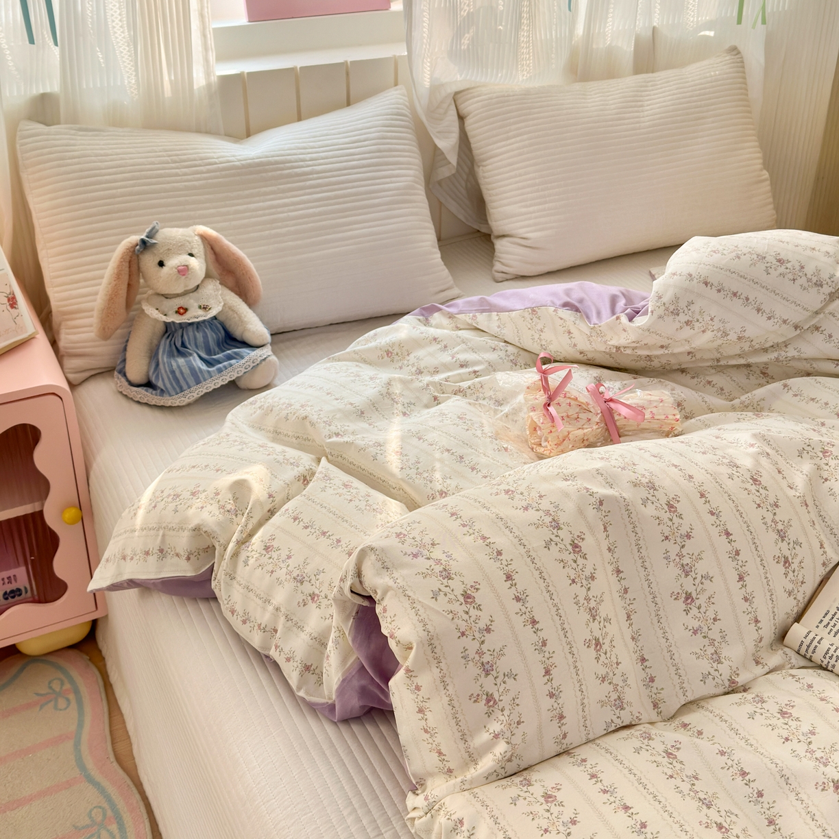 91家纺网 家纺一手货源 找家纺 梵克保罗 2026春夏新款ins小清新40支全棉13372四件套学生三件套单被套单枕套系列-第一批（单枕套） 含羞草