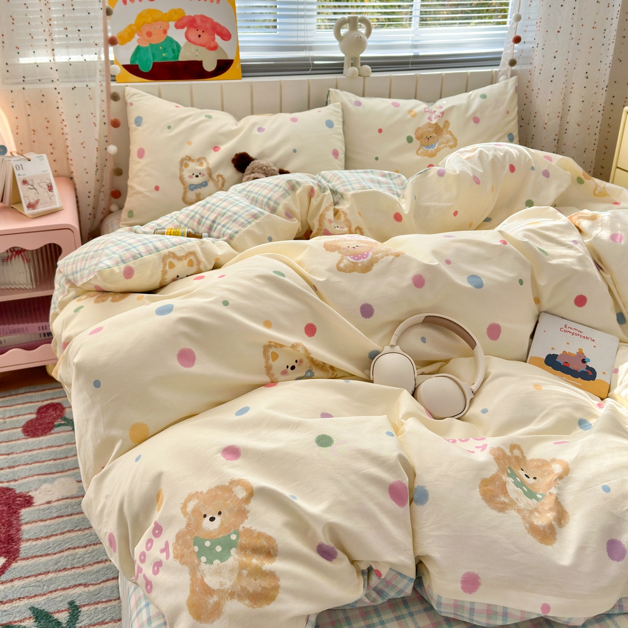 91家纺网 家纺一手货源 找家纺 梵克保罗 2026春夏新款ins小清新40支全棉13372四件套学生三件套单被套单枕套系列-第一批（单枕套） 假日小狗