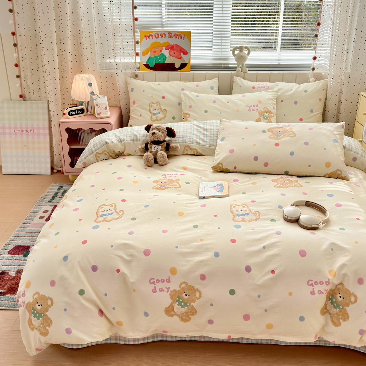 91家纺网 家纺一手货源 找家纺 梵克保罗 2026春夏新款ins小清新40支全棉13372四件套学生三件套单被套单枕套系列-第一批（单枕套） 假日小狗