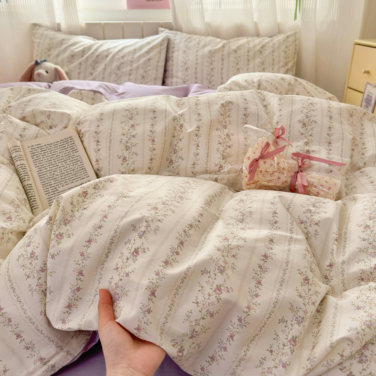 91家纺网 家纺一手货源 找家纺 梵克保罗 2026春夏新款ins小清新40支全棉13372四件套学生三件套单被套单枕套系列-第一批（单枕套） 含羞草