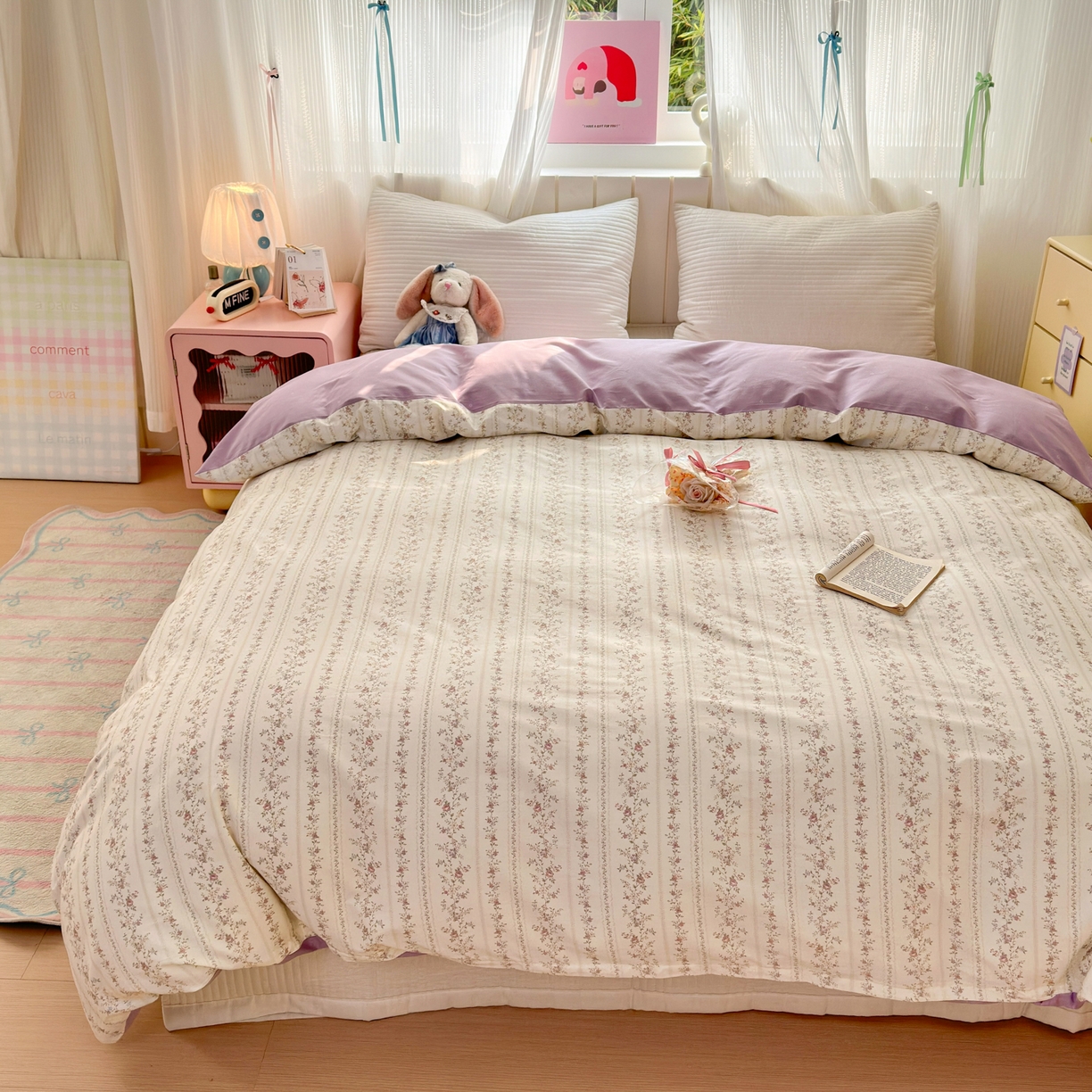 91家纺网 家纺一手货源 找家纺 梵克保罗 2026春夏新款ins小清新40支全棉13372四件套学生三件套单被套单枕套系列-第一批（单枕套） 含羞草