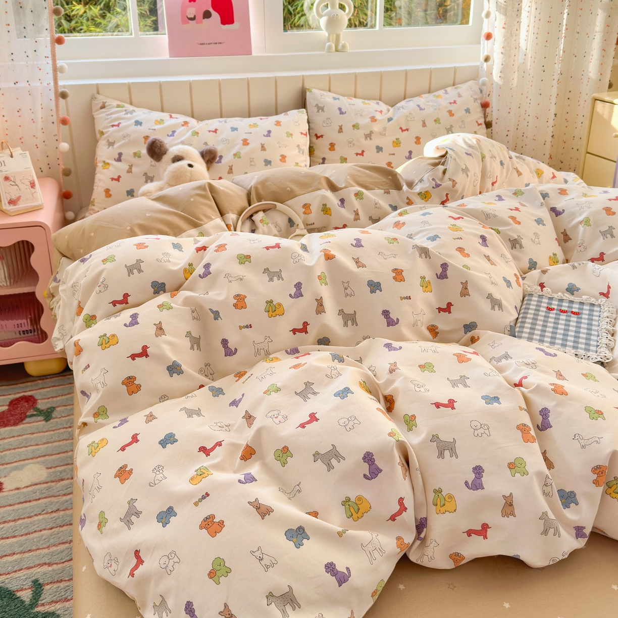 91家纺网 家纺一手货源 找家纺 梵克保罗 2026春夏新款ins小清新40支全棉13372四件套学生三件套单被套单枕套系列-第一批（单枕套） 动物聚会