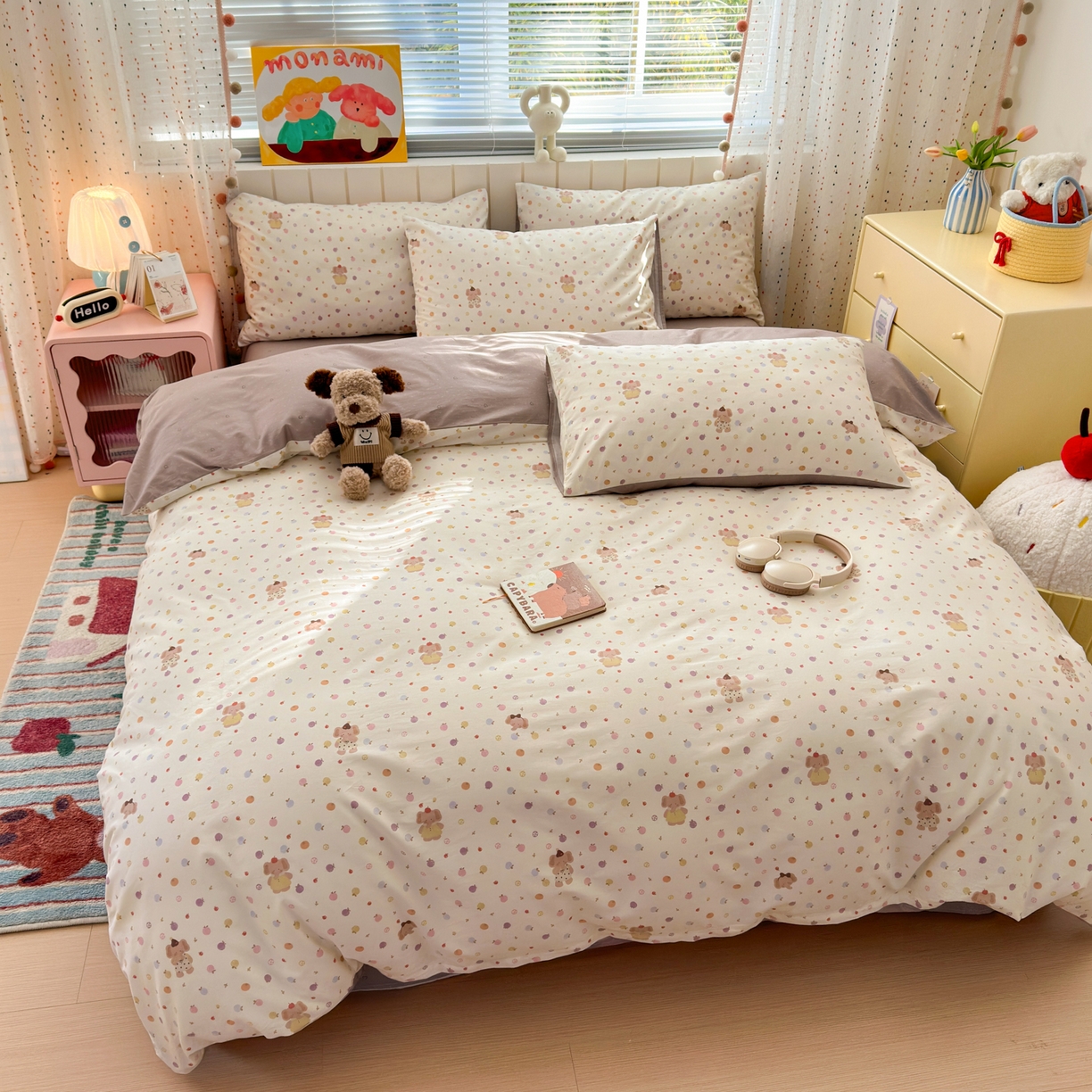 91家纺网 家纺一手货源 找家纺 梵克保罗 2026春夏新款ins小清新40支全棉13372四件套学生三件套单被套单枕套系列-第一批（单枕套） 果子象