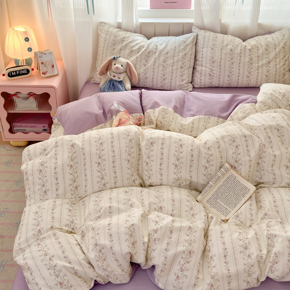 91家纺网 家纺一手货源 找家纺 梵克保罗 2026春夏新款ins小清新40支全棉13372四件套学生三件套单被套单枕套系列-第一批（单枕套） 含羞草