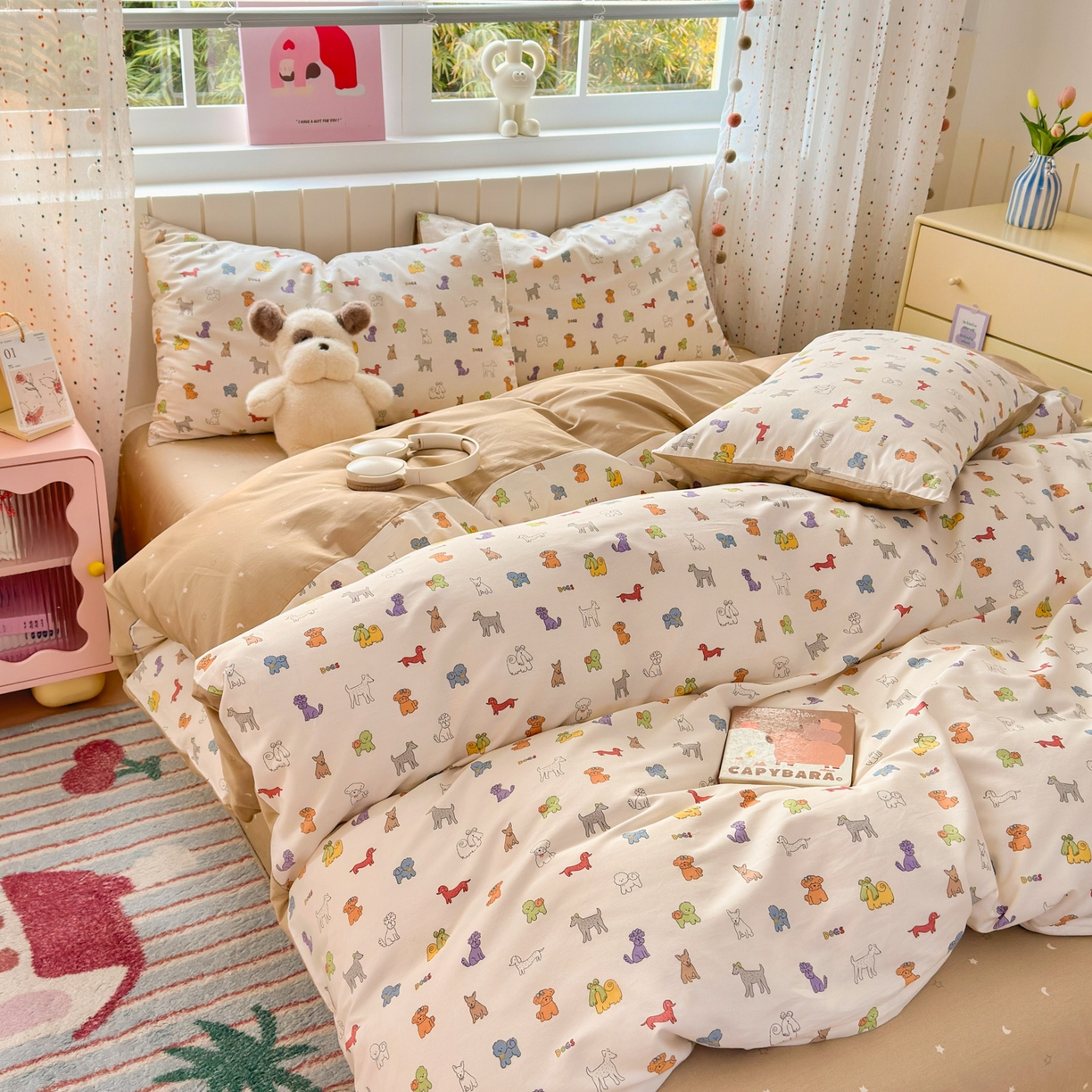 91家纺网 家纺一手货源 找家纺 梵克保罗 2026春夏新款ins小清新40支全棉13372四件套学生三件套单被套单枕套系列-第一批（单枕套） 动物聚会