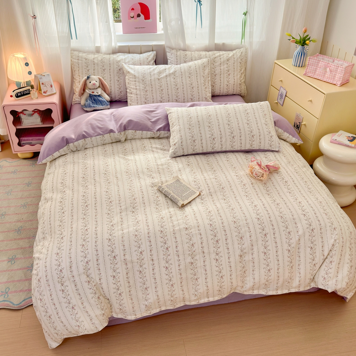 91家纺网 家纺一手货源 找家纺 梵克保罗 2026春夏新款ins小清新40支全棉13372四件套学生三件套单被套单枕套系列-第一批（单枕套） 含羞草