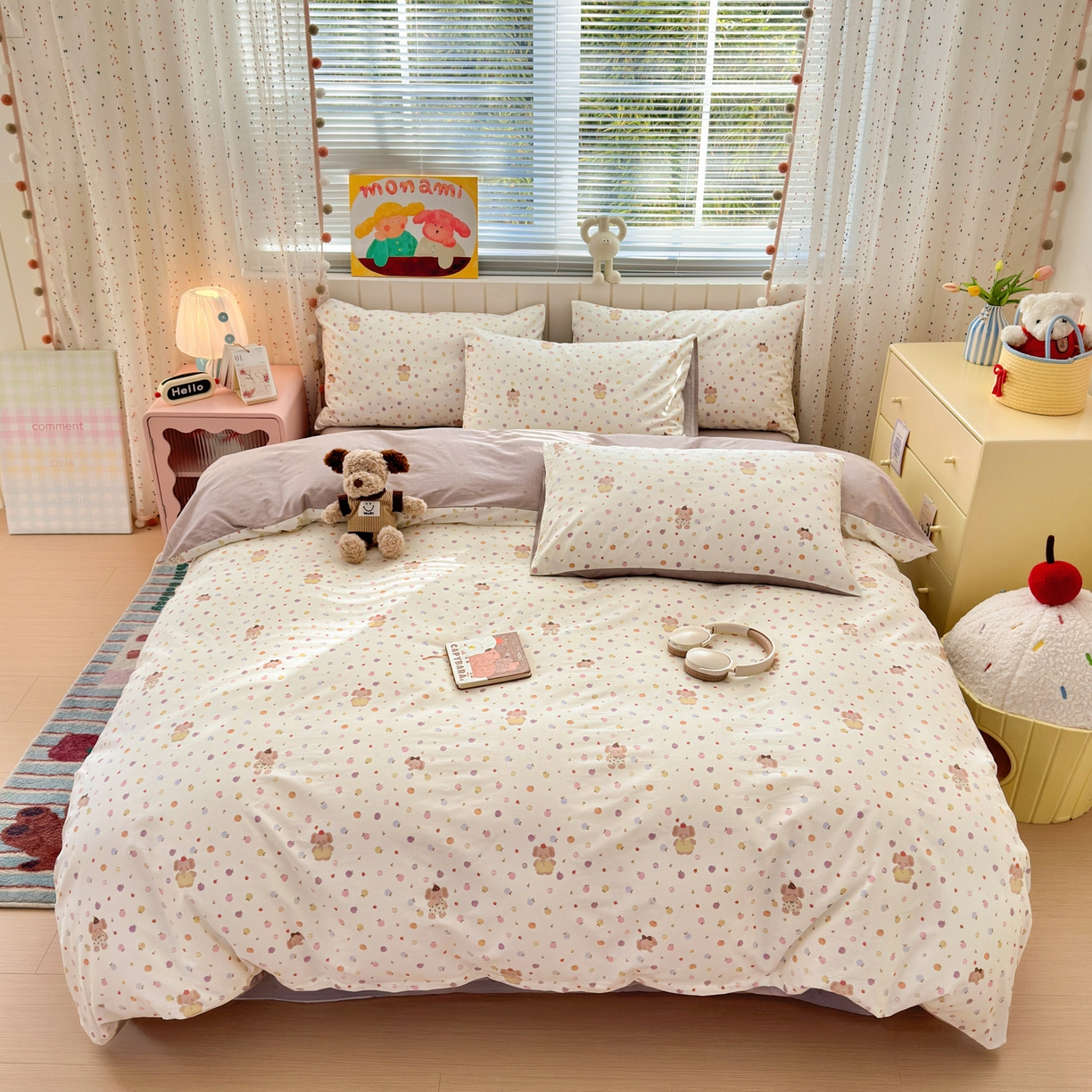 91家纺网 家纺一手货源 找家纺 梵克保罗 2026春夏新款ins小清新40支全棉13372四件套学生三件套单被套单枕套系列-第一批（单枕套） 果子象