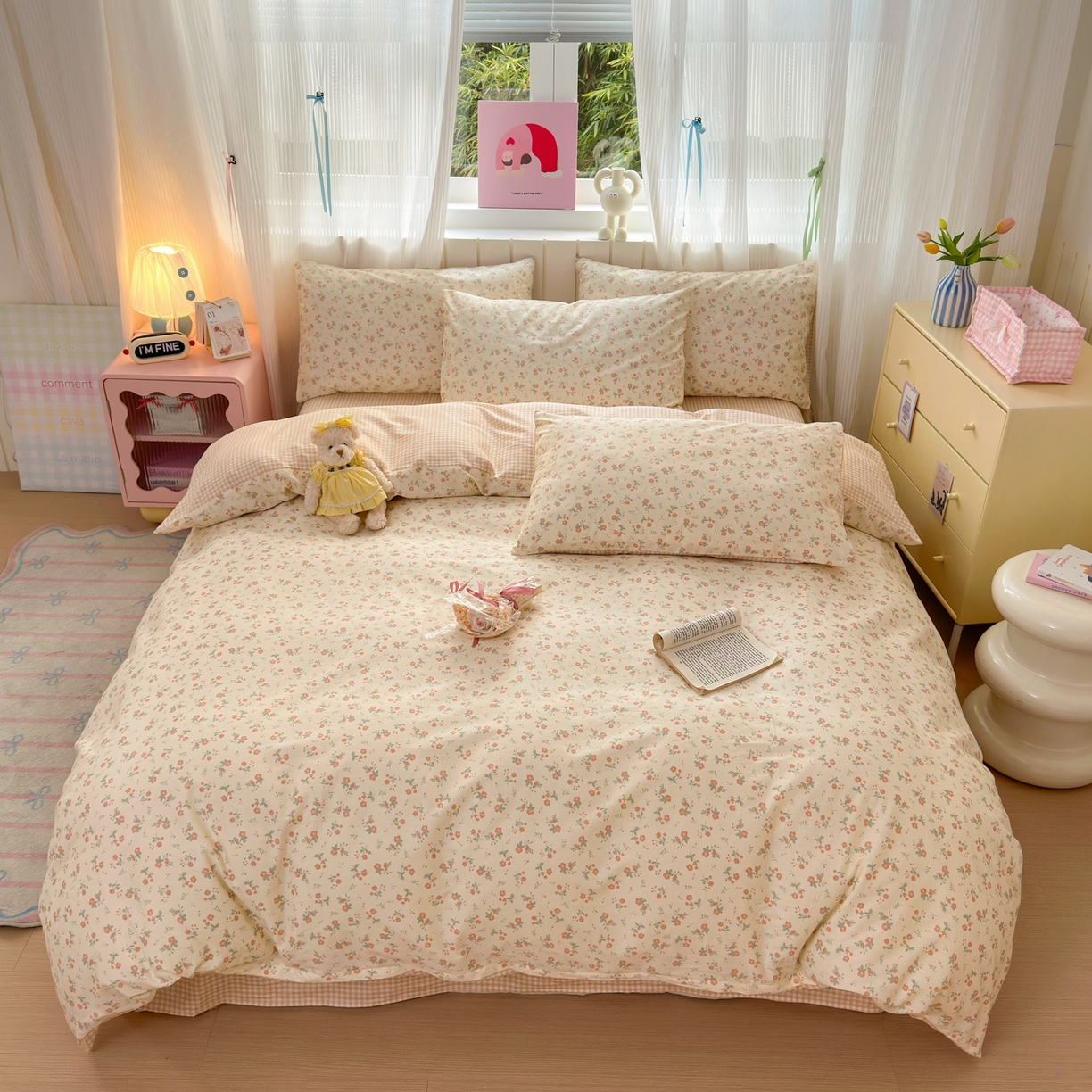 91家纺网 家纺一手货源 找家纺 （总）梵克保罗 2026春夏新款ins小清新40支全棉13372四件套学生三件套单被套单枕套系列-第二批（四件套）