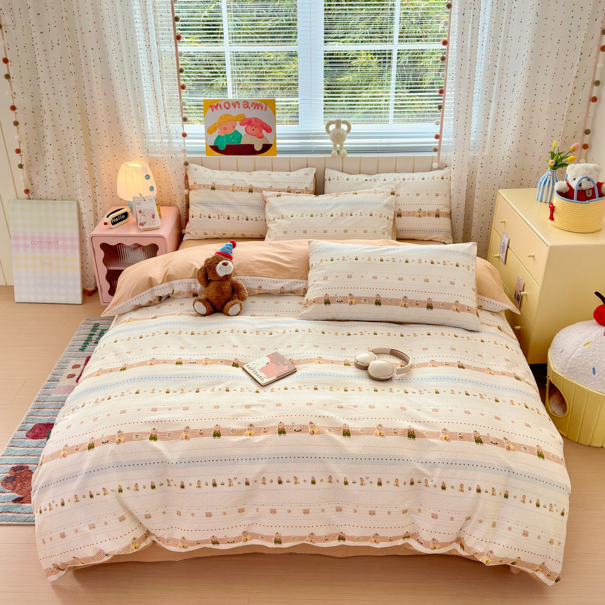 91家纺网 家纺一手货源 找家纺 （总）梵克保罗 2026春夏新款ins小清新40支全棉13372四件套学生三件套单被套单枕套系列-第二批（四件套）