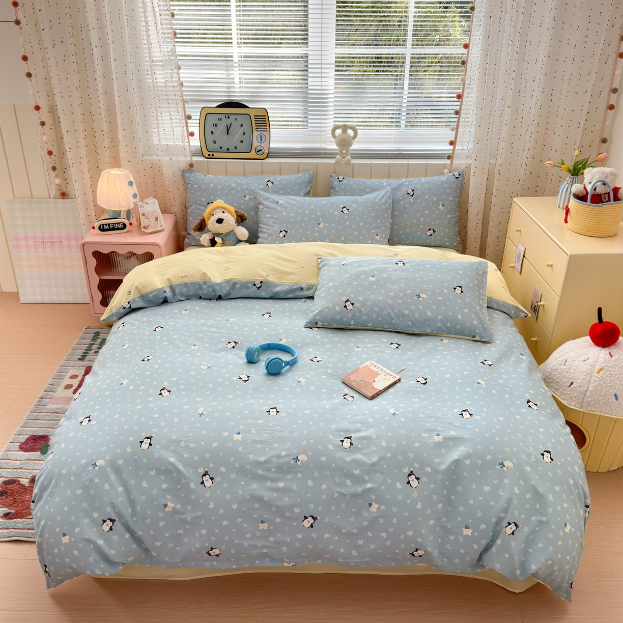 梵克保罗 2026春夏新款ins小清新40支全棉13372四件套学生三件套单被套单枕套系列-第二批（四件套） 星星企鹅