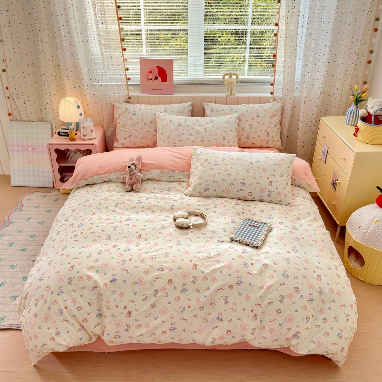 梵克保罗 2026春夏新款ins小清新40支全棉13372四件套学生三件套单被套单枕套系列-第二批（四件套） 甜蜜花园