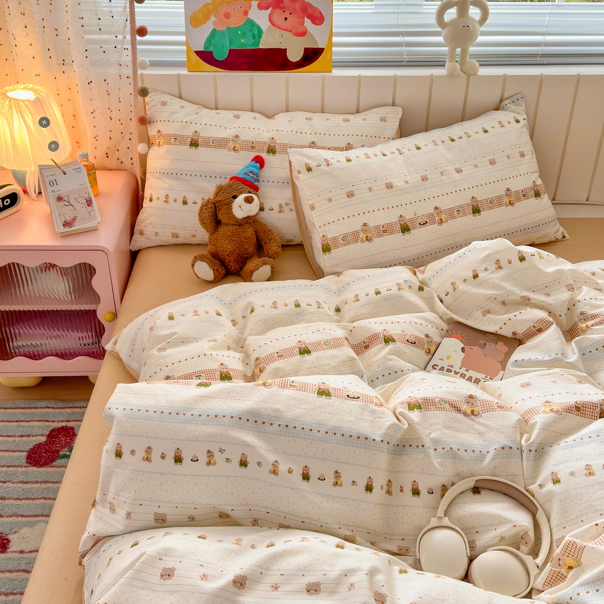 91家纺网 家纺一手货源 找家纺 梵克保罗 2026春夏新款ins小清新40支全棉13372四件套学生三件套单被套单枕套系列-第二批（四件套） 幸运星