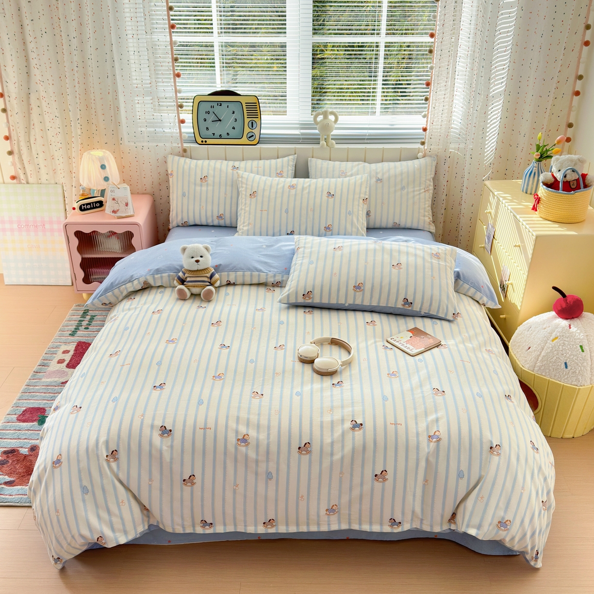 梵克保罗 2026春夏新款ins小清新40支全棉13372四件套学生三件套单被套单枕套系列-第二批（四件套） 跷跷马