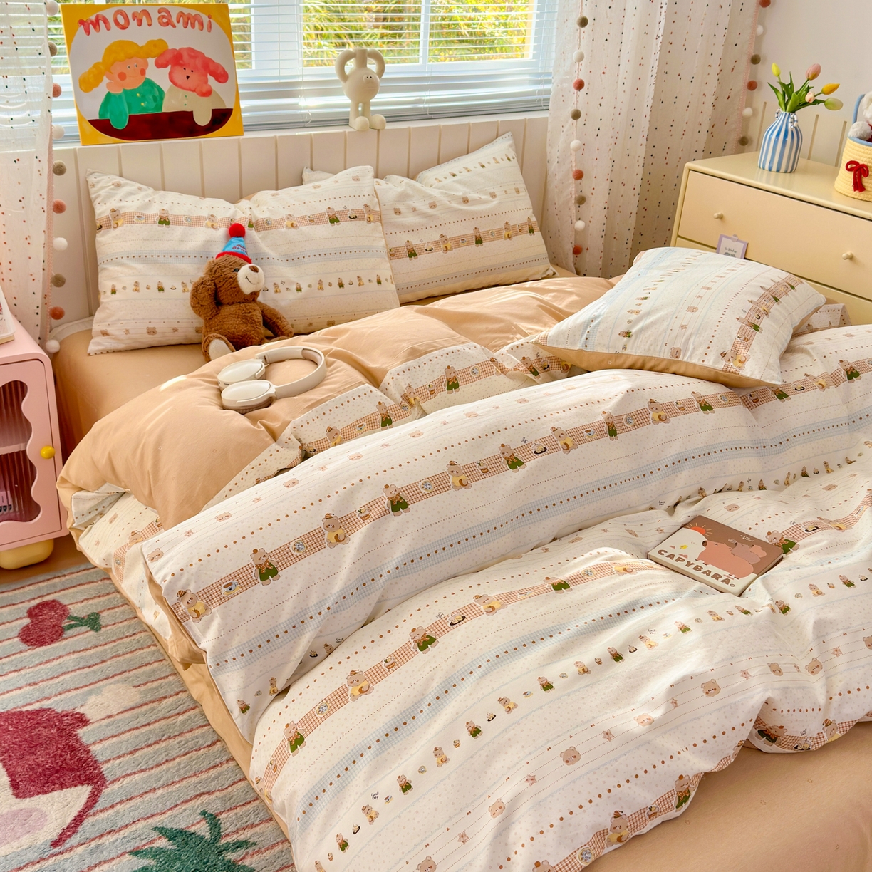 91家纺网 家纺一手货源 找家纺 梵克保罗 2026春夏新款ins小清新40支全棉13372四件套学生三件套单被套单枕套系列-第二批（四件套） 幸运星