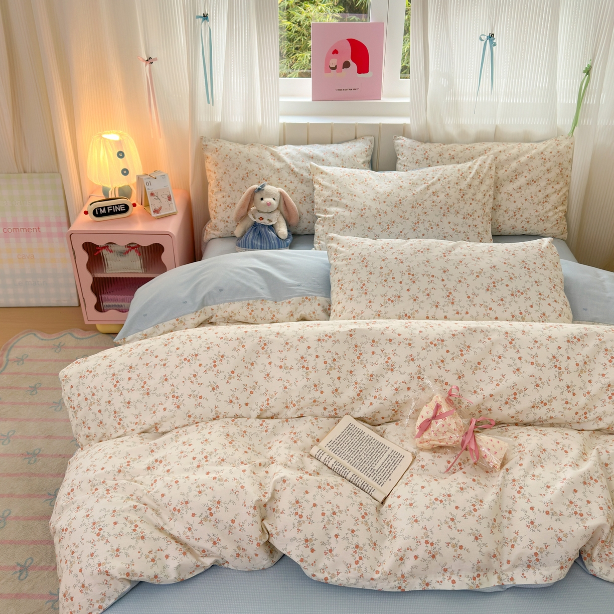 91家纺网 家纺一手货源 找家纺 梵克保罗 2026春夏新款ins小清新40支全棉13372四件套学生三件套单被套单枕套系列-第二批（四件套） 沫汐