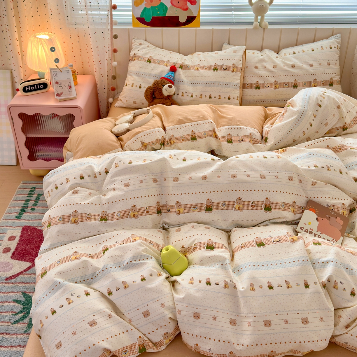 91家纺网 家纺一手货源 找家纺 梵克保罗 2026春夏新款ins小清新40支全棉13372四件套学生三件套单被套单枕套系列-第二批（四件套） 幸运星