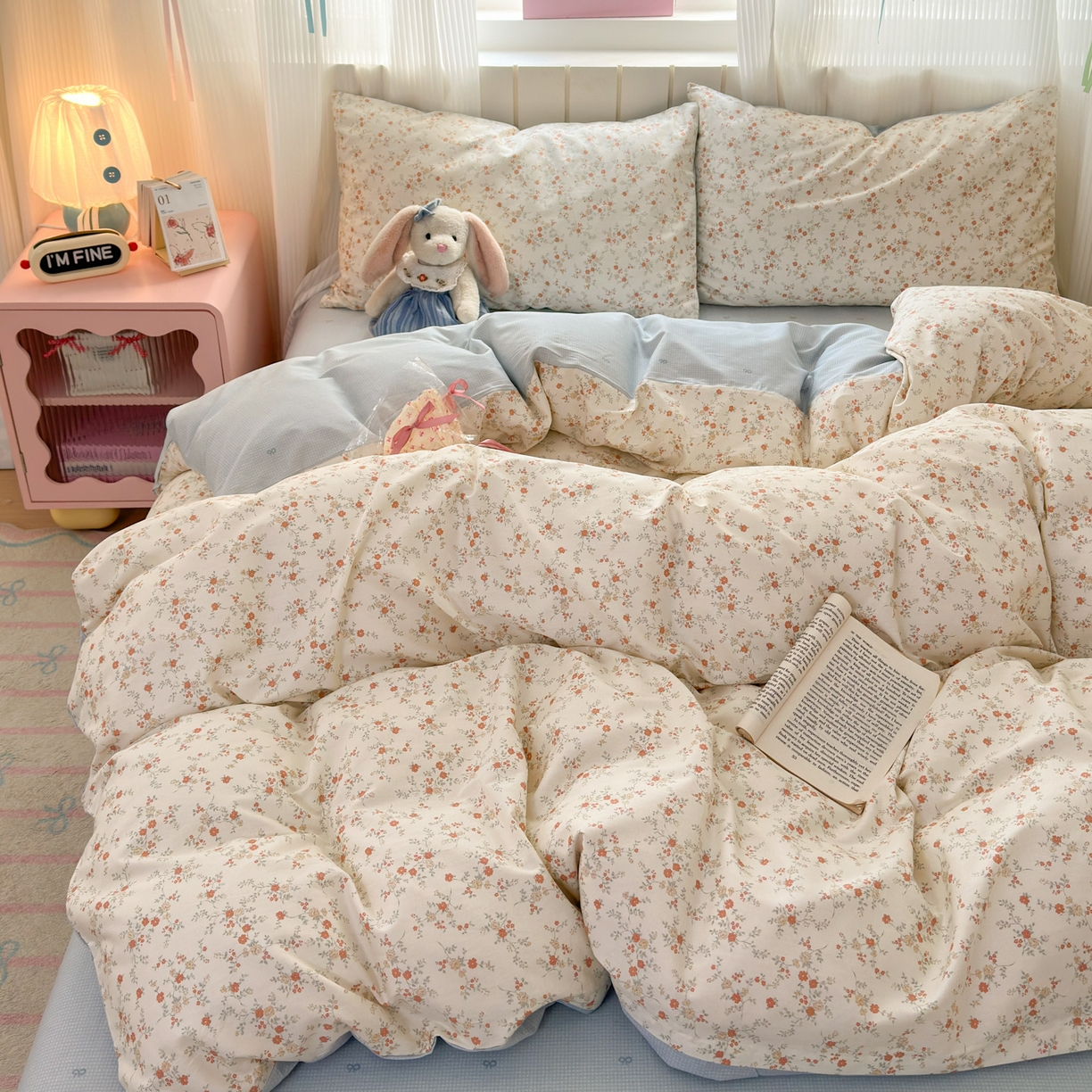 91家纺网 家纺一手货源 找家纺 梵克保罗 2026春夏新款ins小清新40支全棉13372四件套学生三件套单被套单枕套系列-第二批（四件套） 沫汐