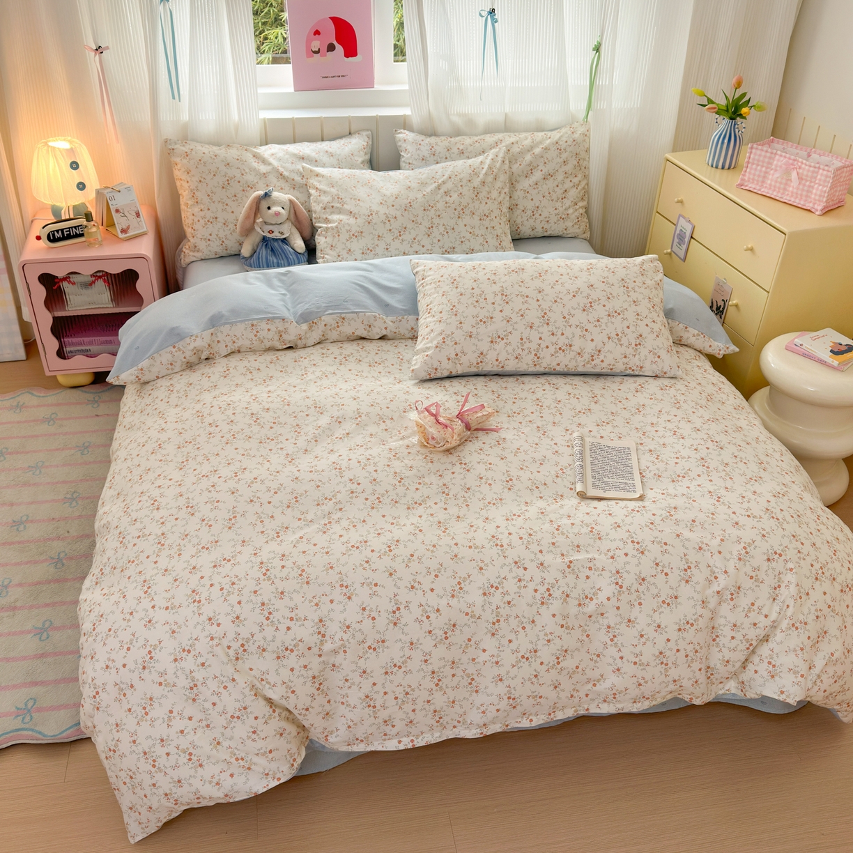 91家纺网 家纺一手货源 找家纺 梵克保罗 2026春夏新款ins小清新40支全棉13372四件套学生三件套单被套单枕套系列-第二批（四件套） 沫汐
