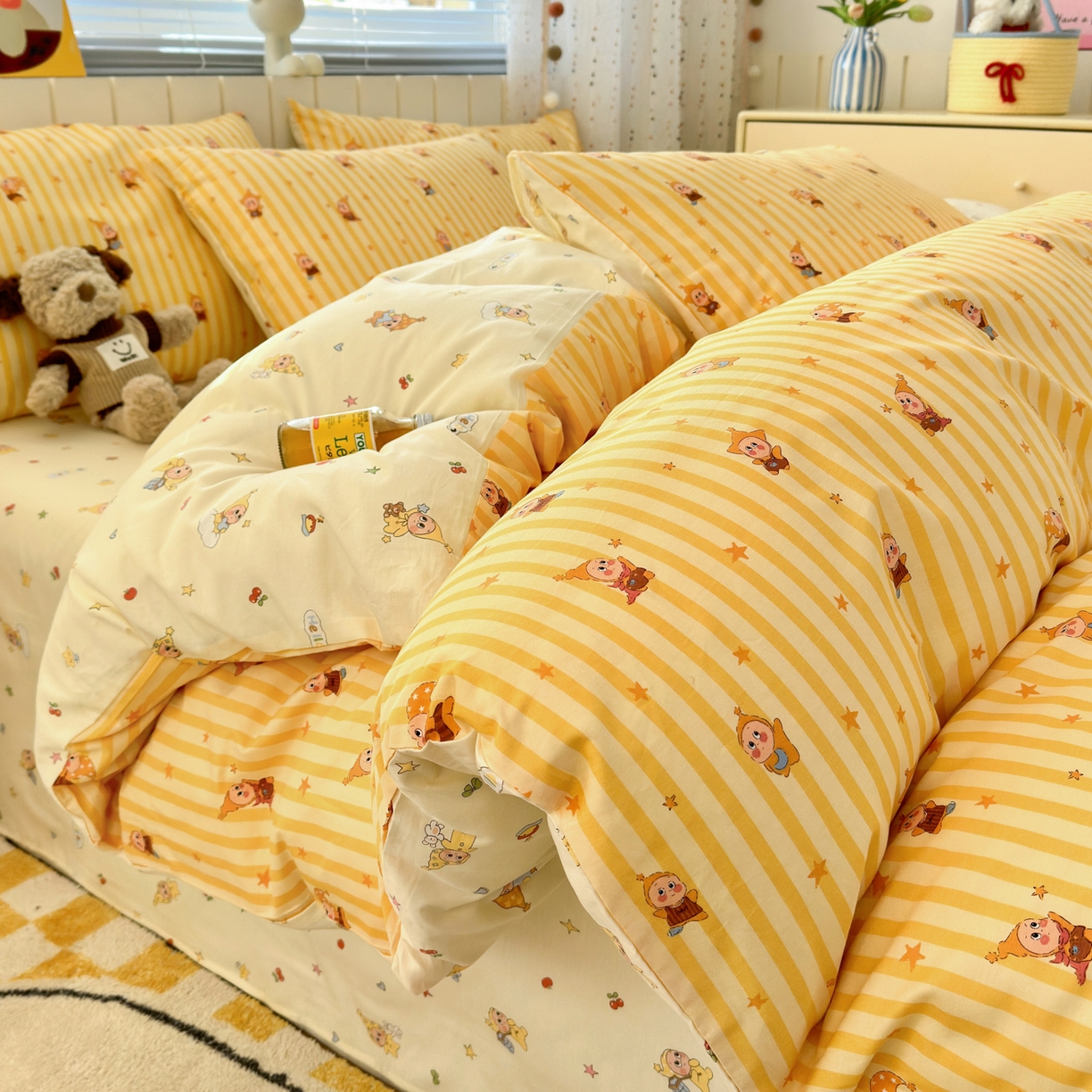 91家纺网 家纺一手货源 找家纺 （总）梵克保罗 2026春夏新款ins小清新40支全棉13372四件套学生三件套单被套单枕套系列-第二批（四件套）