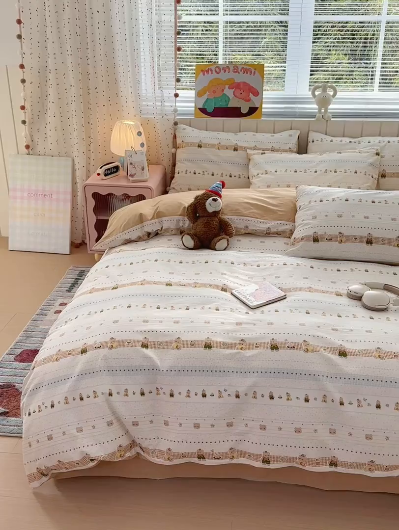 91家纺网 家纺一手货源 找家纺 梵克保罗 2026春夏新款ins小清新40支全棉13372四件套学生三件套单被套单枕套系列-第二批（四件套） 幸运星